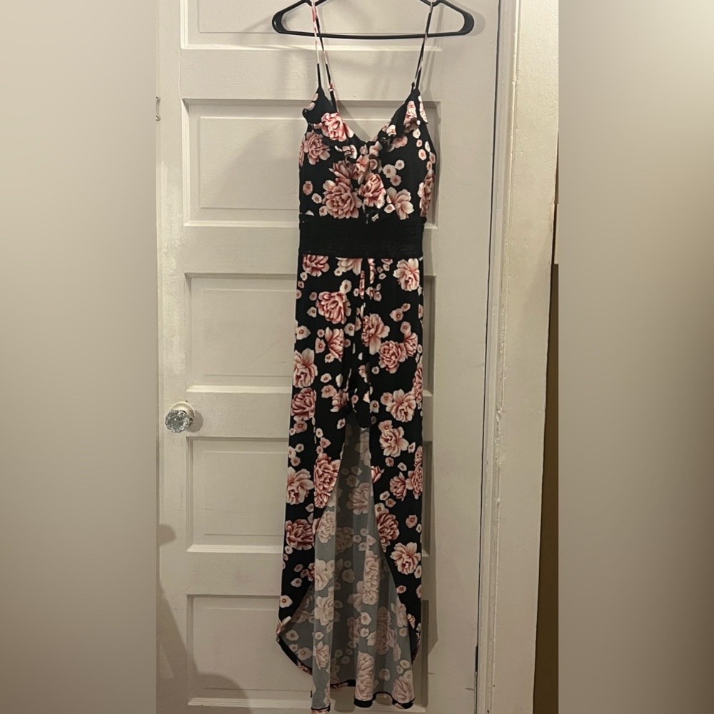 No Boundaries Black and Pink Floral High Low Dress